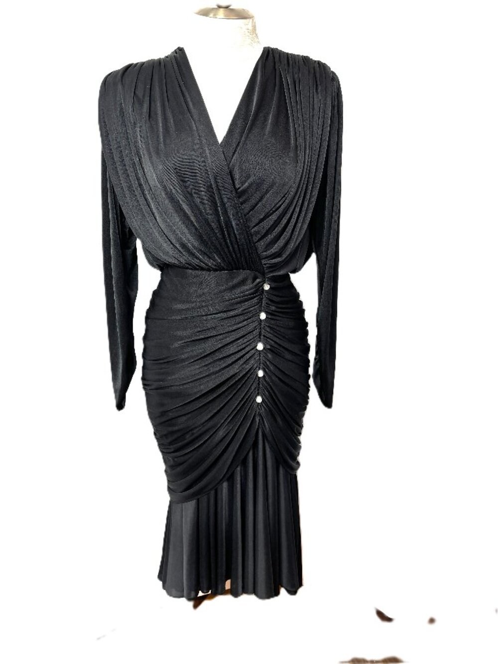 VTG 90’s Lizzy & Johnny by Lucero Blk Draped Faux Wrap Front Sz 6 - Picture 1 of 12